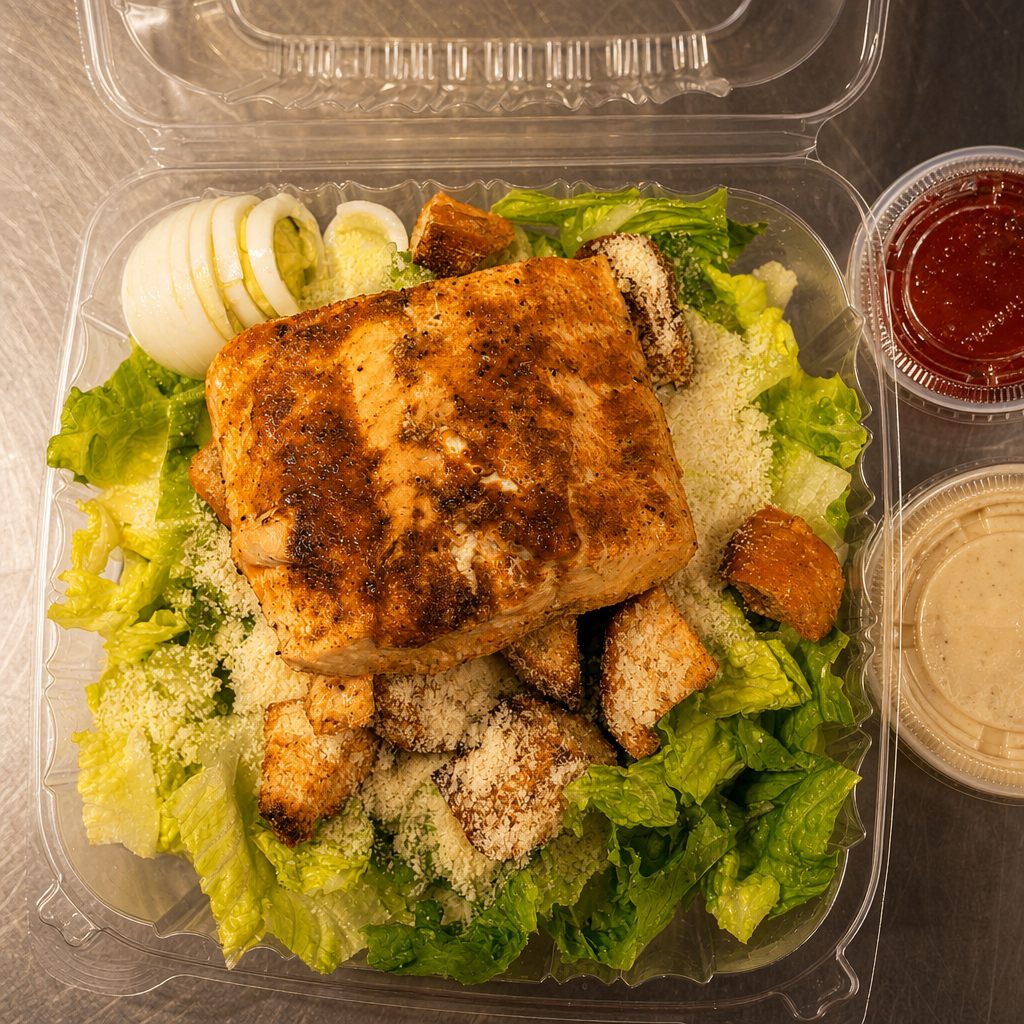 Salmon Caesar Salad.